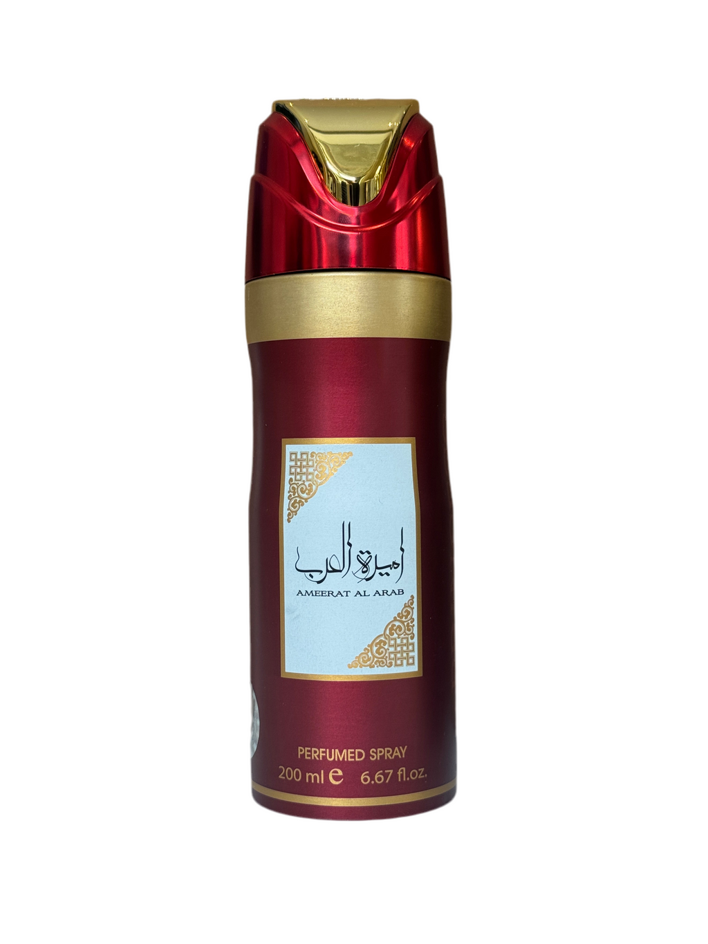 Ameerat Al Arab by Asdaaf Perfume Body Spray 200ml in a red and gold bottle, ideal for women seeking a sweet, floral, and woody summer scent.