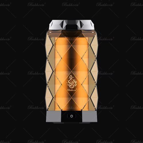 Modern Geometric Design portable Electric Bakhoor Burner in black and amber tones, perfect for elegant home fragrance diffusion.