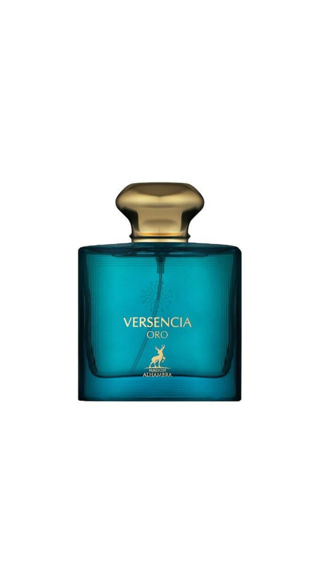 Versencia Oro perfume EDP bottle with gold cap and blue glass