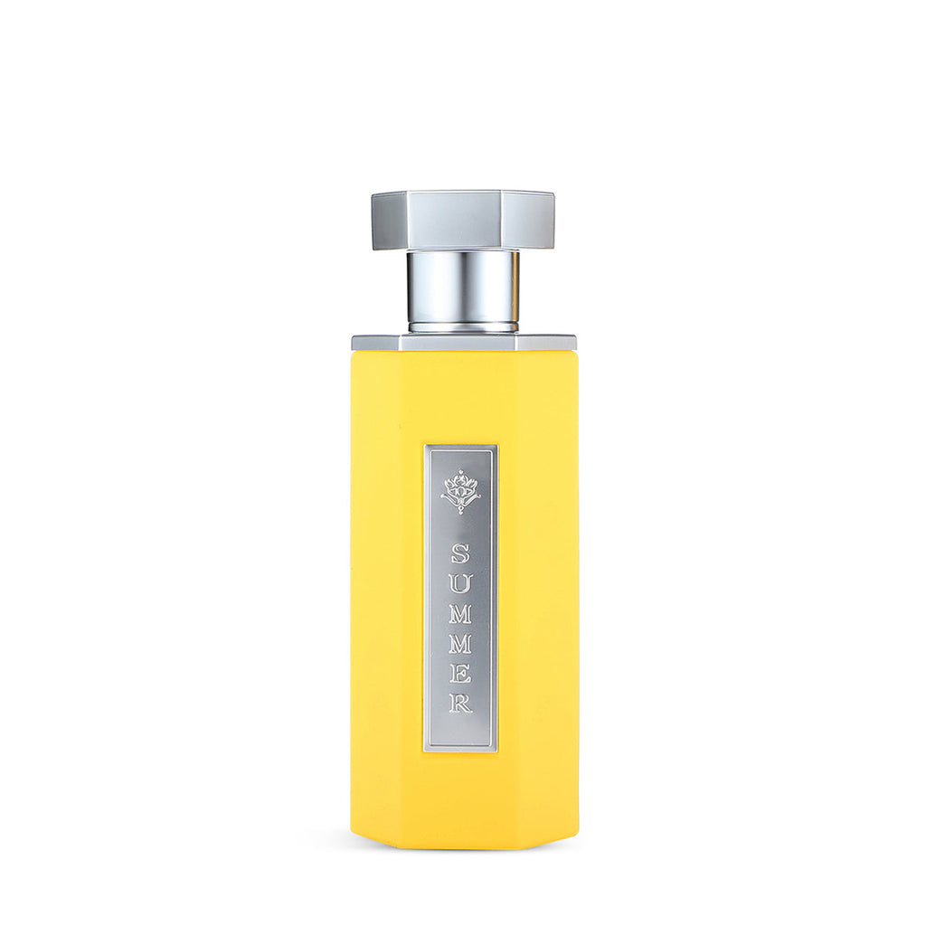 REEF Summer Yellow EDP 100ml perfume bottle in bright yellow with silver cap and label, ideal for floral, fruity, and fresh summer scents.