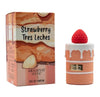 Perfume bottle and packaging of Strawberry Tres Leches flavor by Arabiyat on a white background