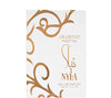 Packaging of Nyla by Arabiyat Prestige 80ml EDP, showcasing elegant white box with gold floral design, highlighting its floral fruity scent profile.
