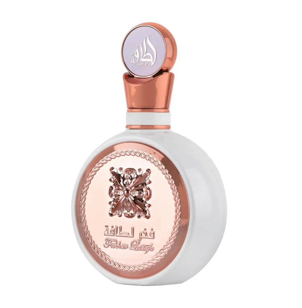 Fakhar Rose Gold perfume with butterfly emblem and elegant packaging