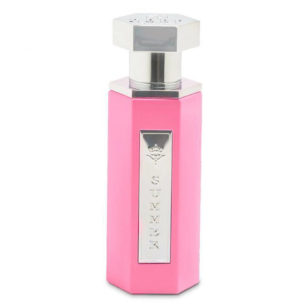 REEF Summer Pink EDP 100ml perfume bottle in a sleek hexagonal pink design with silver accents, ideal for floral and fruity fragrance lovers.