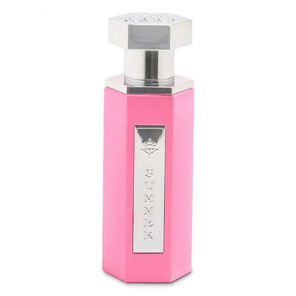 REEF Summer Pink EDP 100ml perfume bottle in a sleek hexagonal pink design with silver accents, ideal for floral and fruity fragrance lovers.