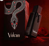 Vulcan product packaging with a snake design on a dark background