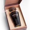 Black tumbler with 'CHOCOLA Addict' text in a decorative box