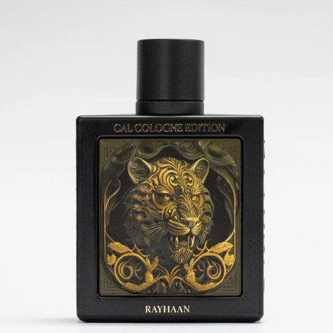 Perfume bottle with tiger design on a white background