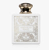 Perfume bottle labeled 'Essence de Blanc' with intricate design on a white background