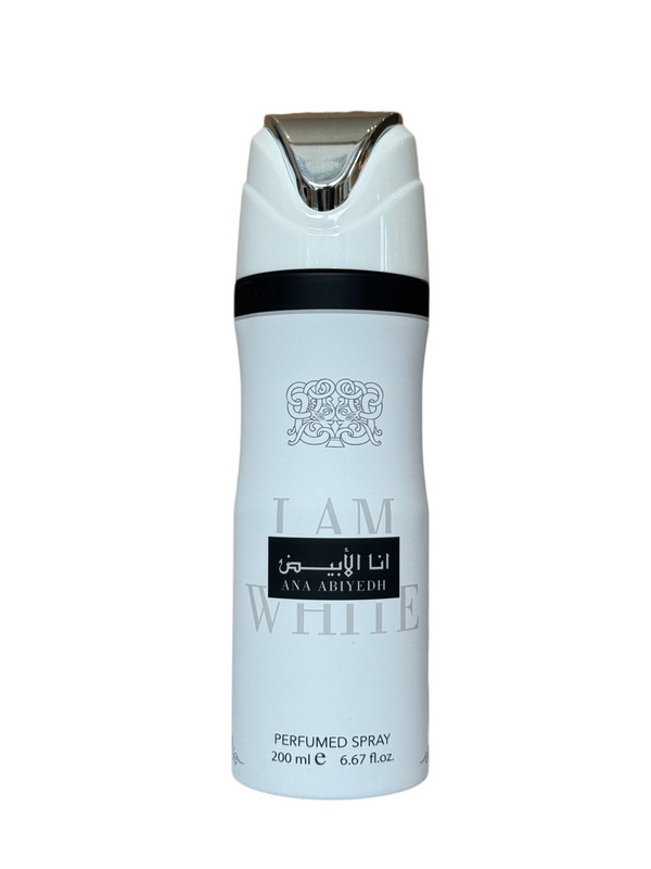 Ana Abiyedh White By Lattafa Body Spray 200ml Unisex features a sleek white bottle with silver accents, ideal for a fresh, floral summer scent.