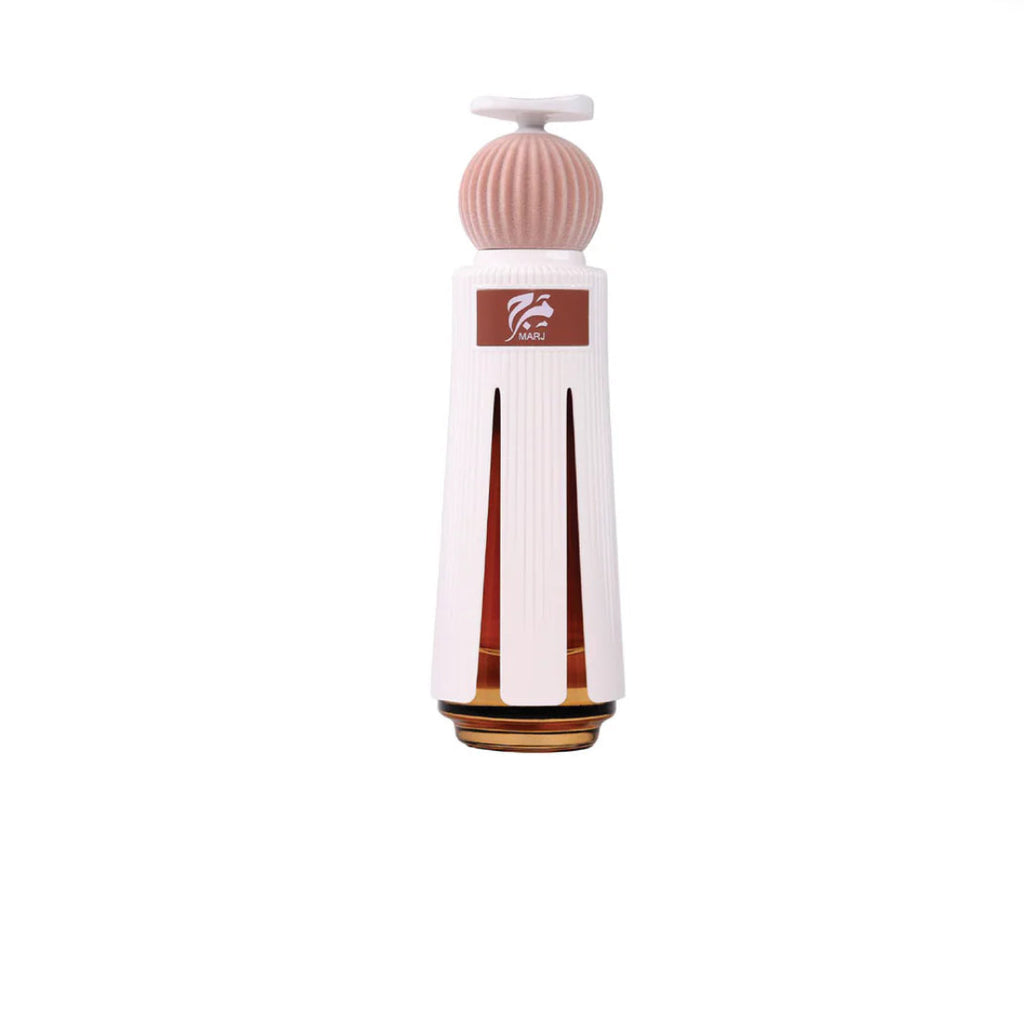 Ahmed Al Maghribi Marj Extrait de Parfum 60ML in a sleek white and pink bottle with gold base, ideal for gifting niche citrus floral musk perfumes.