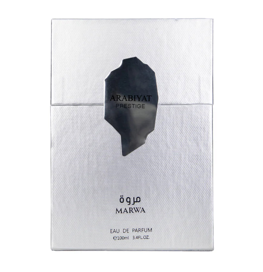 Marwa Arabiyat Prestige perfume packaging on a white background