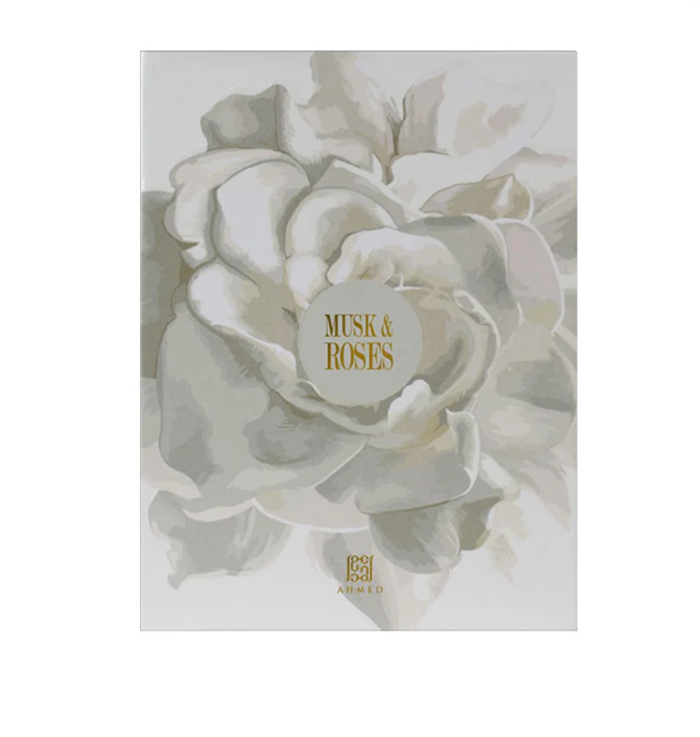 Floral design with 'Musk & Roses' text on a white background