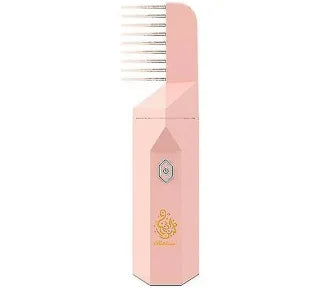 Pink Electric Portable Bakhoor Incense Burner comb with gold detailing, designed for elegant and portable home fragrance experience.