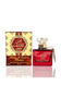 Unisex perfume bottle with red glass and crystal cap, Arabic script label, luxury fragrance
