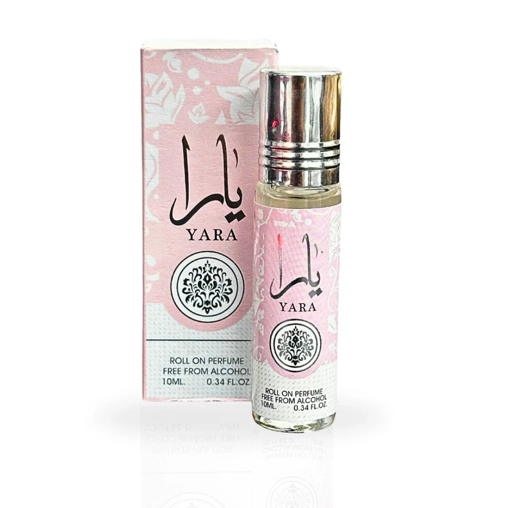 Yara Pink Women’s Perfume 10ml EDP by Lattafa in a compact roll-on bottle with floral packaging, ideal for travel and summer freshness.