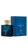 Versencia Oro perfume box and bottle with gold cap, blue glass