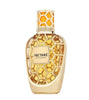 Gold perfume bottle with honeycomb design on a white background