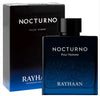 Rayhaan Nocturno Pour Homme perfume bottle and packaging on a white background