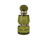 Green perfume bottle with silver cap on a white background
