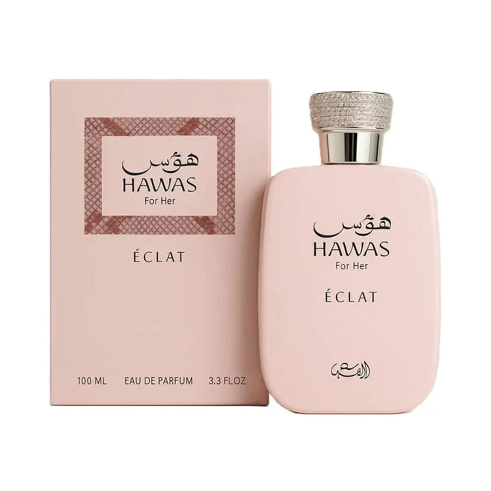 Hawas Eclat perfume bottle and packaging on a white background