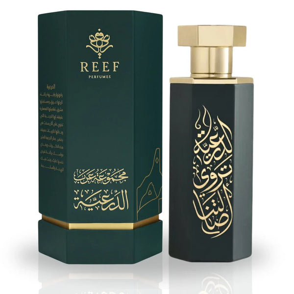 REEF Arabs of Diriyah 100ml EDP with luxury packaging featuring gold accents and Arabic script, perfect for gifting in the perfumes & colognes category.