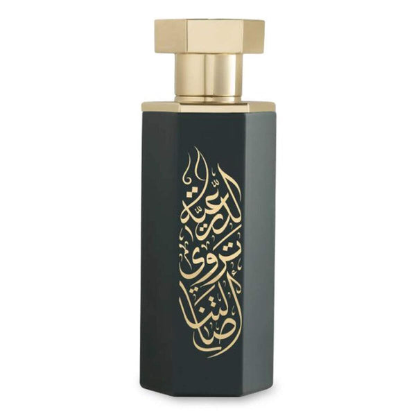 REEF Arabs of Diriyah 100ml EDP perfume bottle with gold Arabic calligraphy on a sleek black hexagonal design, ideal for bold, woody fragrance lovers.