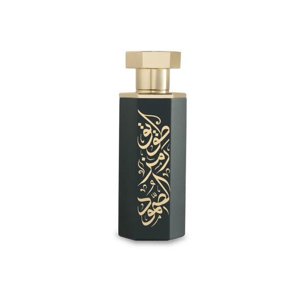REEF Arabs of Tuwayq 100ml EDP perfume bottle with gold Arabic calligraphy on a sleek black hexagonal design, ideal for summer and sweet vanilla lovers.