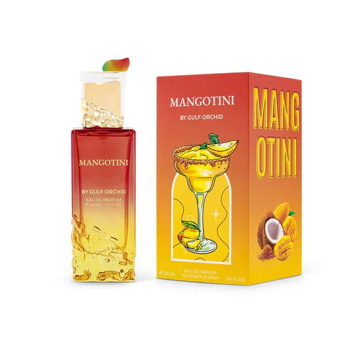 Mangotini Gulf Orchid 100ml EDP perfume with matching tropical-themed packaging, showcasing fruity and floral summer scent appeal for women.