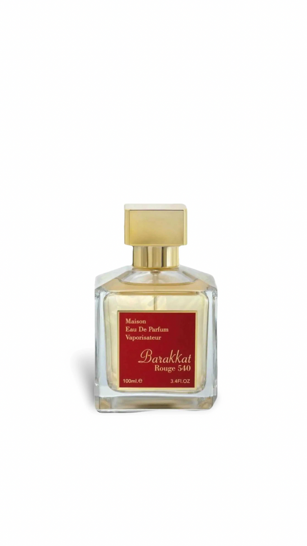 Barakkat Rouge 540 perfume bottle with gold cap