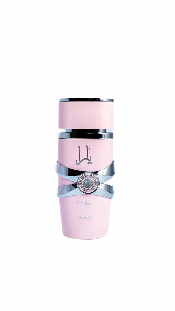 Yara Pink 100ml EDP perfume bottle with pink and silver design