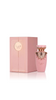 Pink floral perfume bottle with gold accents and box