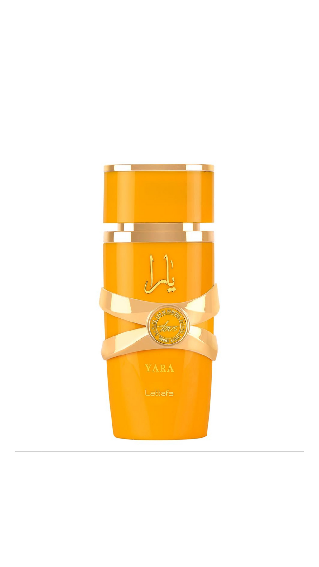 Yara Tous EDP perfume bottle in orange with gold accents, luxury fragrance
