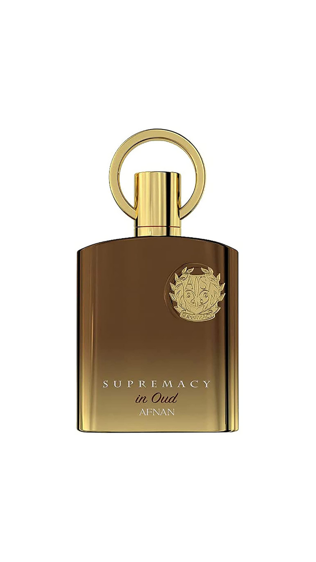 Afnan Supremacy in Oud Perfume bottle with gold accents, luxurious fragrance packaging