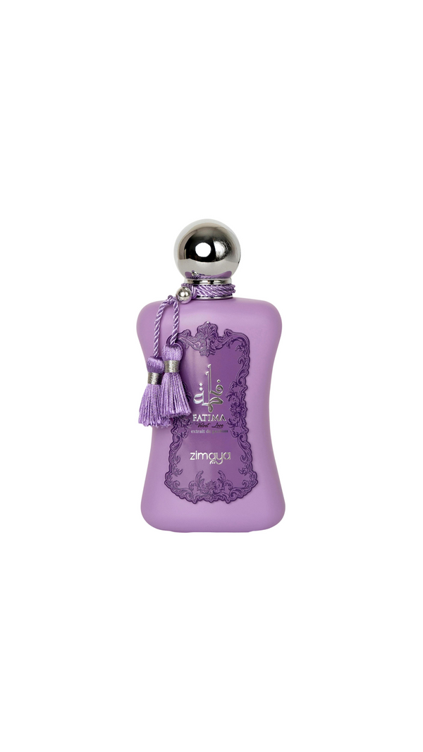 Fatima Velvet Love perfume 100ml EDP by Zimaya in a soft purple bottle with tassel and ornate label, perfect for summer with sweet, musky floral notes.